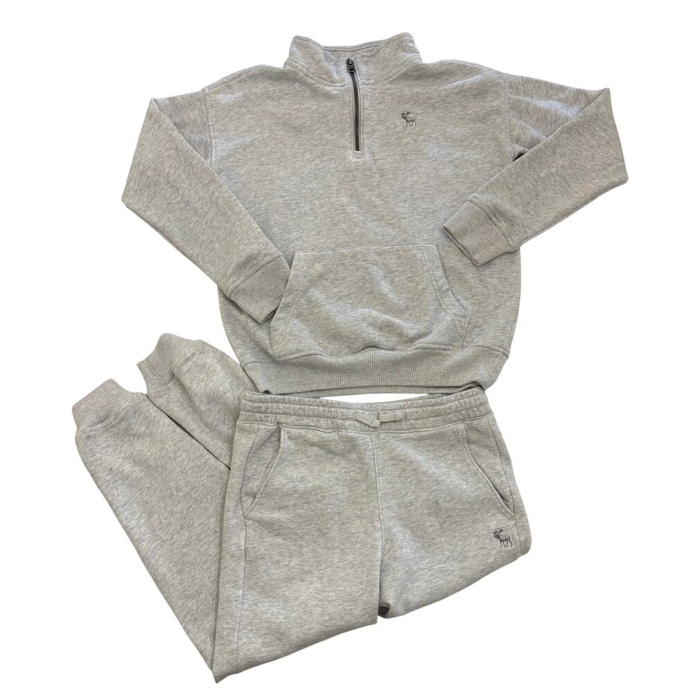 2 Piece Abercrombie Kids Boys Size 9-10 Light Gray Fleece Jogging Suit A & F